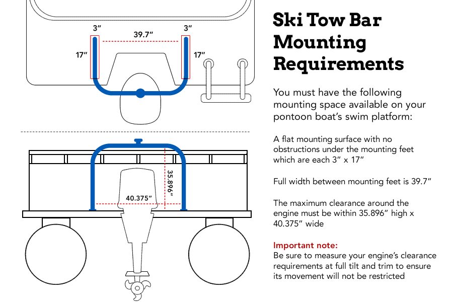 Size and measurments of the pontoon ski tow bar