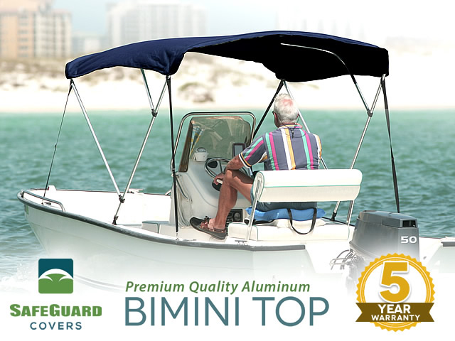 SafeGuard Premium Boat Bimini Top 3 Bow with all Hardware 6' x 46" x 67-72" - Navy Blue