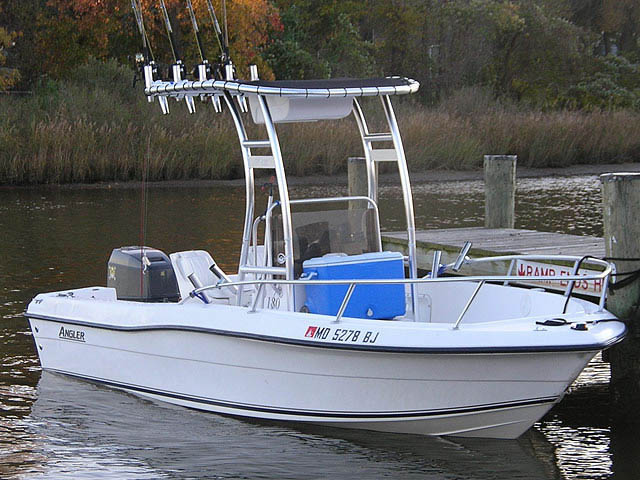 2000 Angler 180  center console boat with universal ttop by Stryker T-Tops installed